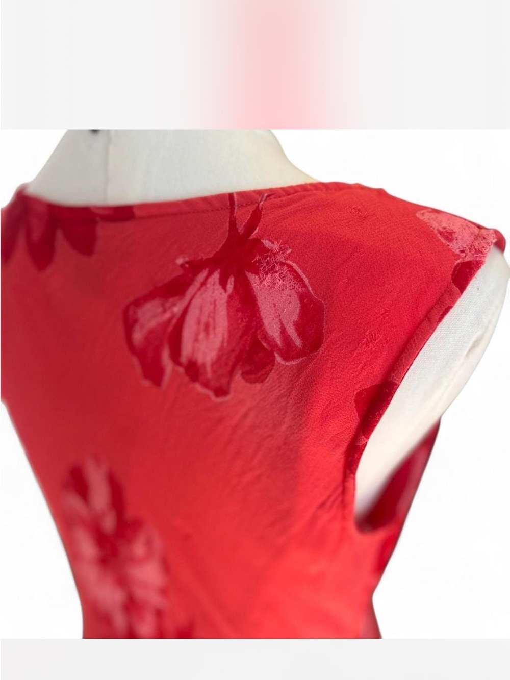 y2k Asymmetrical Babydoll Fairy Floral Pinkish Red Lace Sleeveless Maxi Flawed!! - Picture 6 of 8